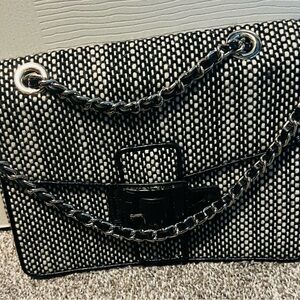 The Limited black and white herringbone shoulder bag with chain strap